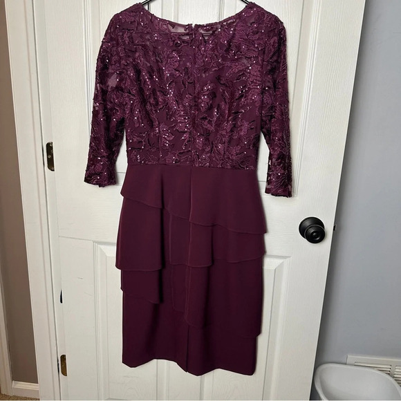 Gorgeous Alex Evenings dress in plum, layered skirt, sequined‎ top. Size 6. - Picture 4 of 10